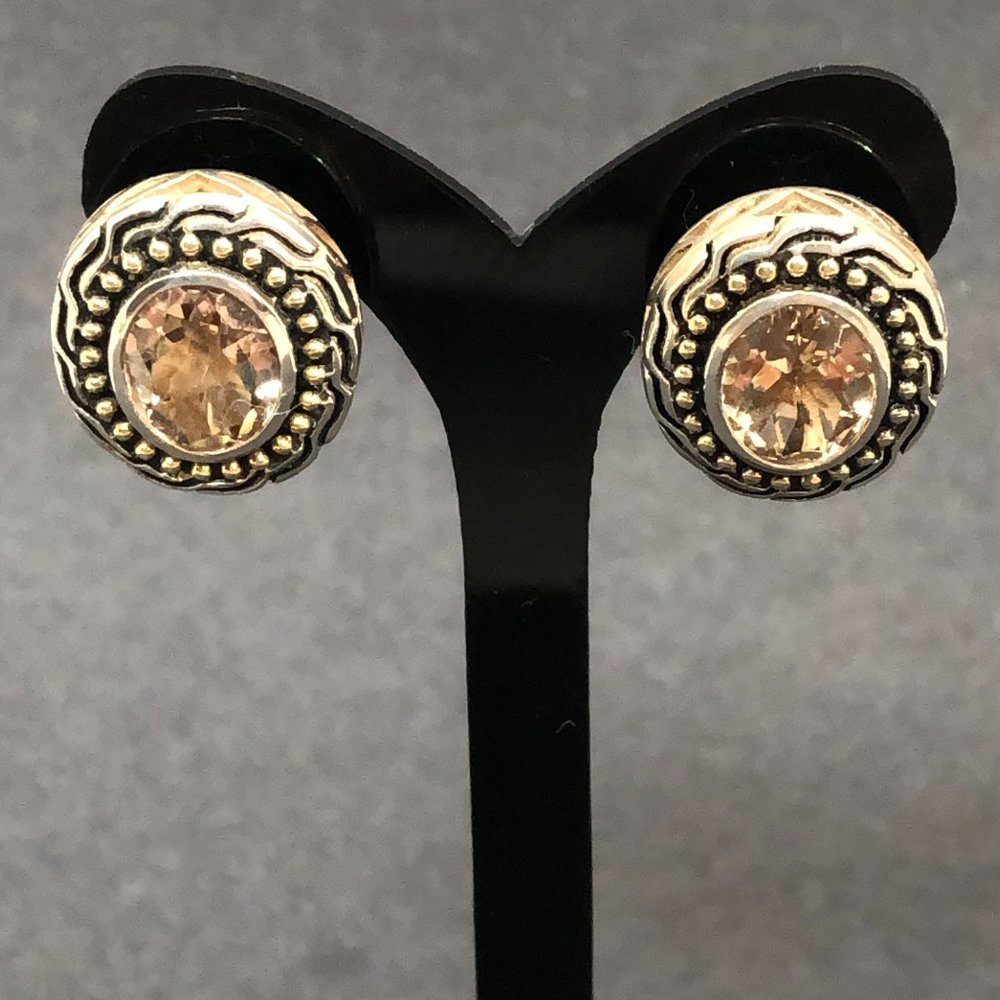 Sterling Earrings w Gold Beading & Citrine Gems